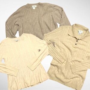 (3 total) 100% Cashmere Cable Knit Sweaters Neutral Tones